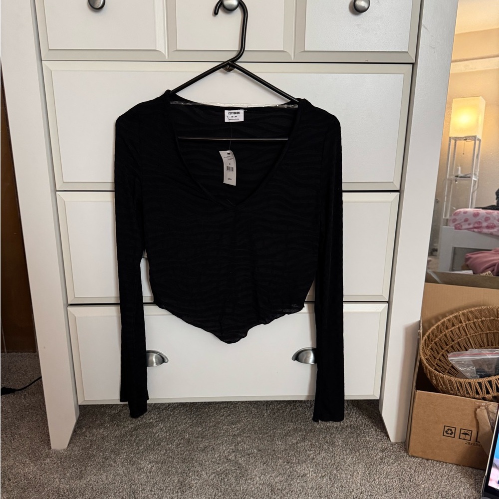 Cotton On Black Zebra Print Mesh Long Sleeve